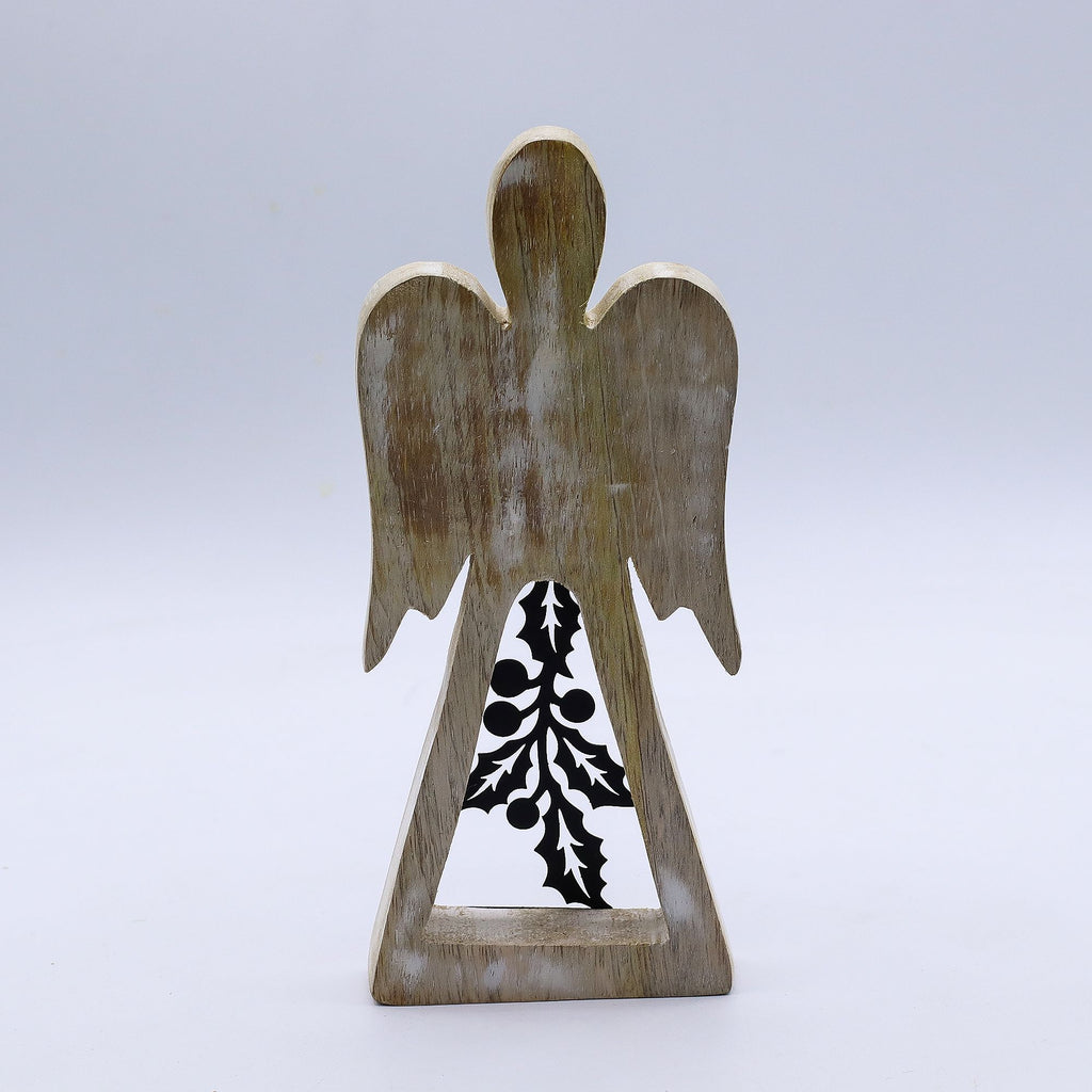 Mango Wood Angel - Whitewash with Iron Decor Cut Out 18cm