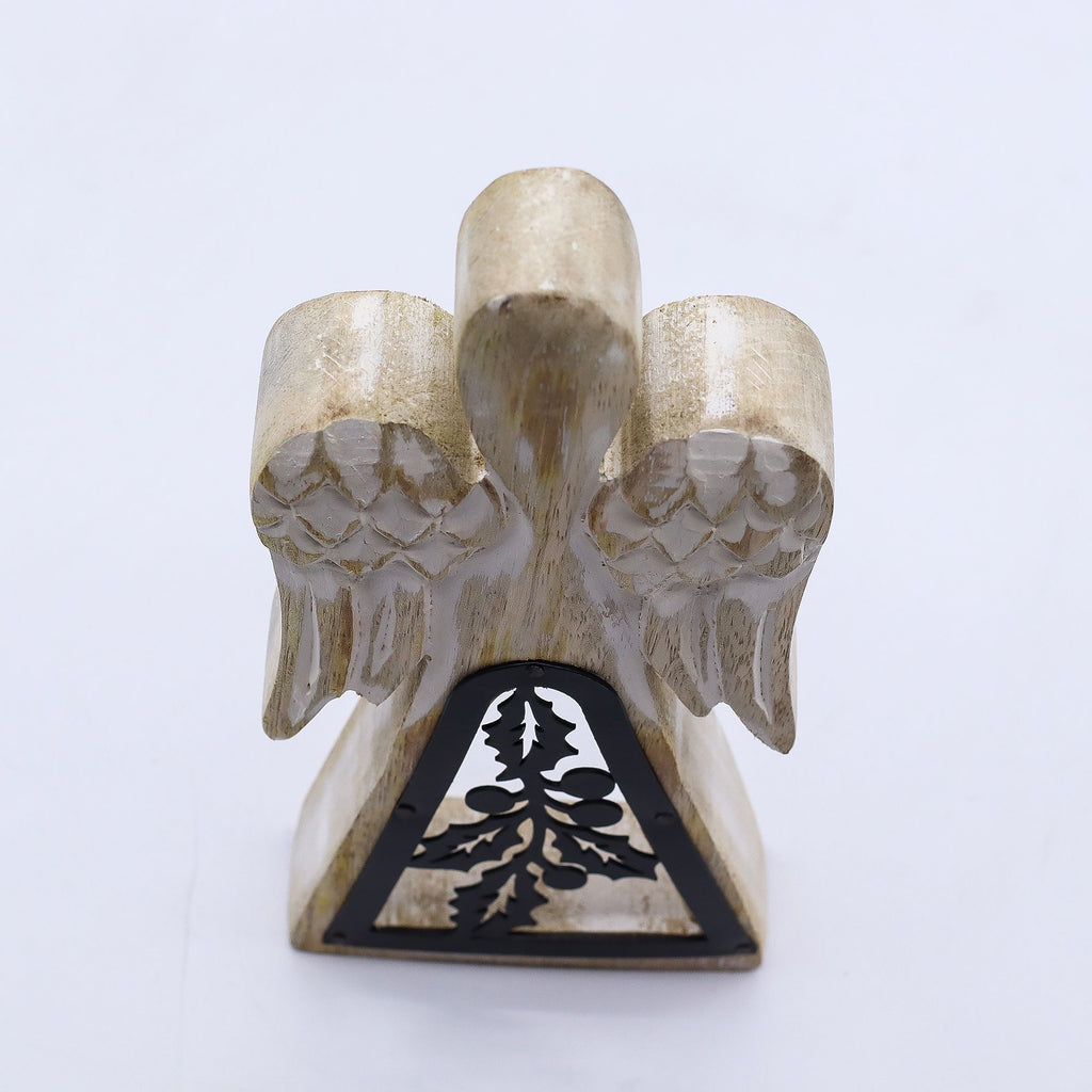 Mango Wood Angel - Whitewash with Iron Decor Cut Out 18cm
