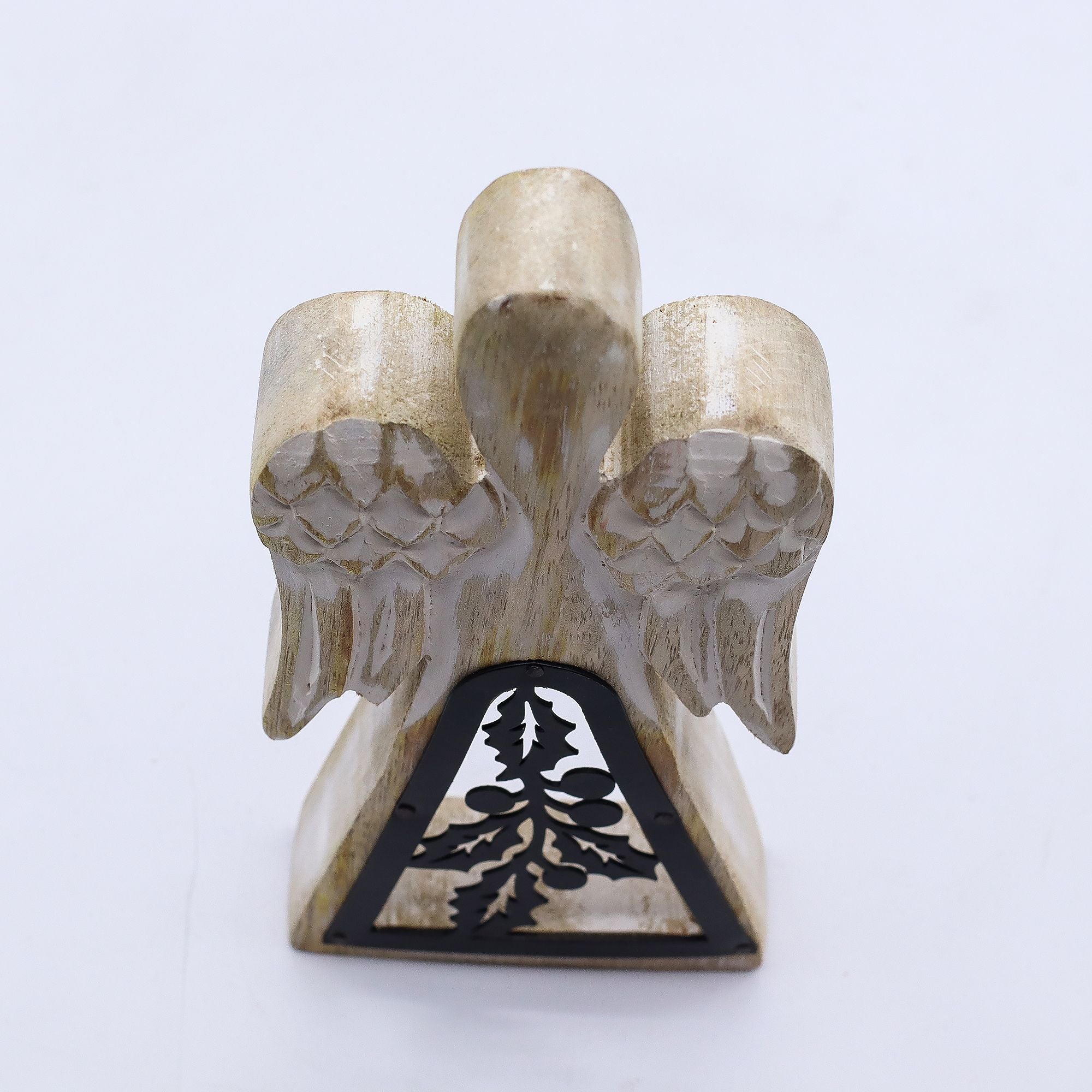 Mango Wood Angel - Whitewash with Iron Decor Cut Out 18cm