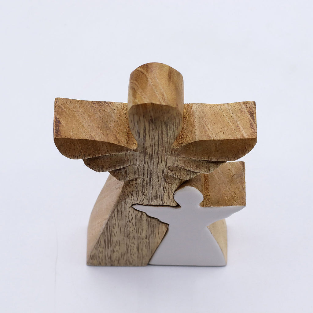 Mango Wood Angel - White Enamel 15cm