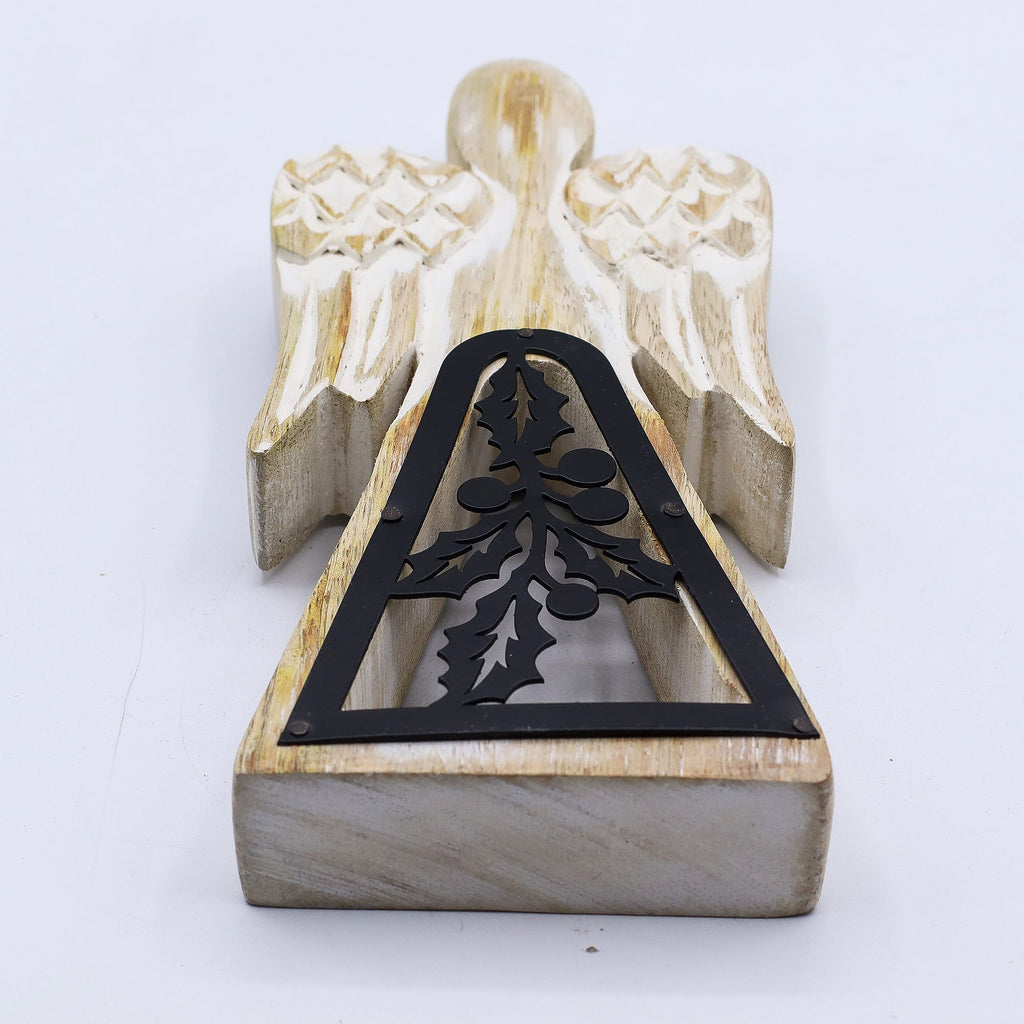 Mango Wood Angel - Whitewash with Iron Decor Cut Out 18cm