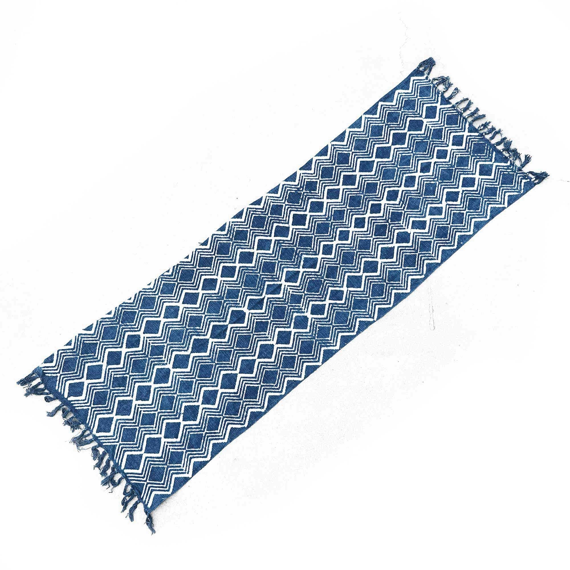 Handmade Indigo Runner - Heerak Pattern