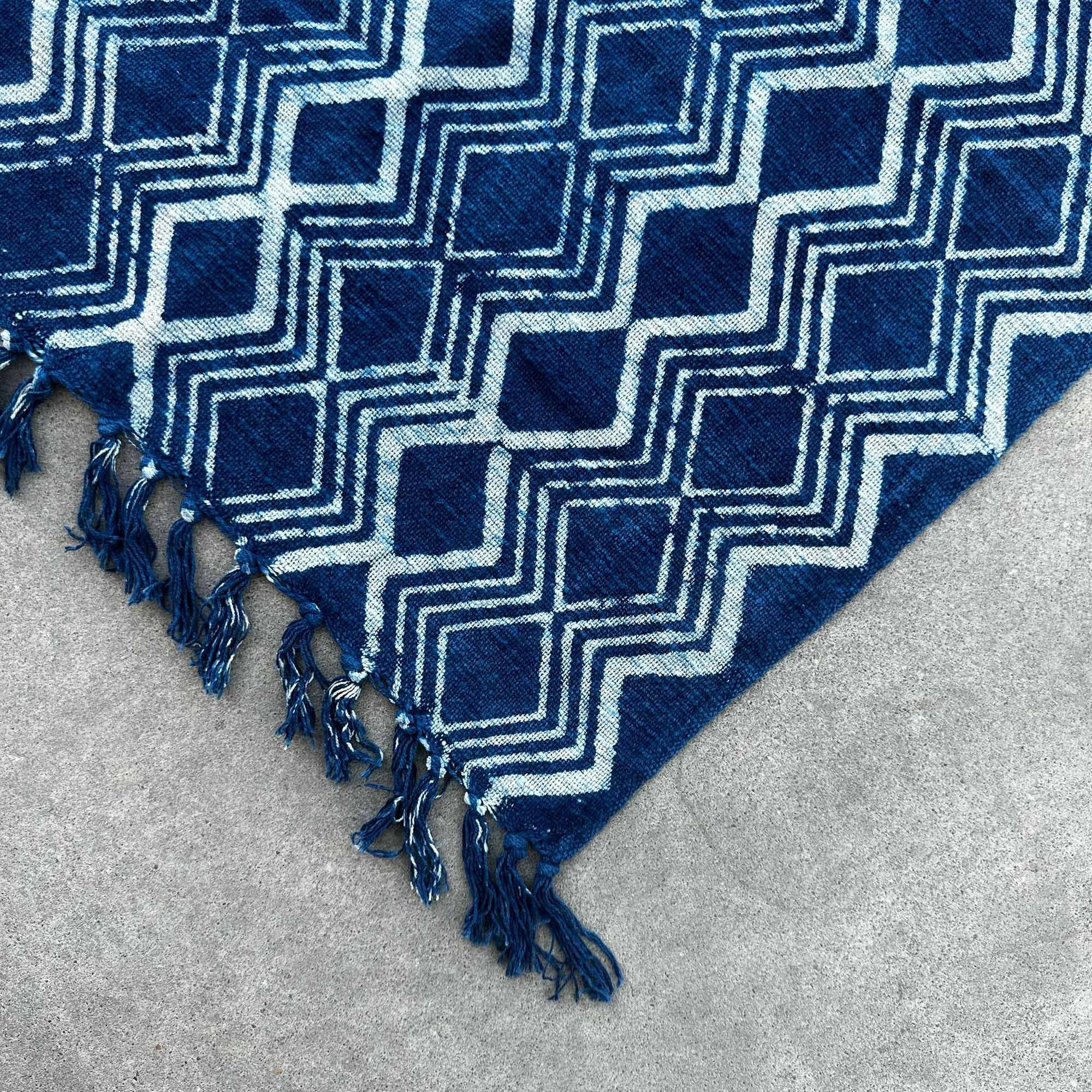 Handmade Indigo Runner - Heerak Pattern