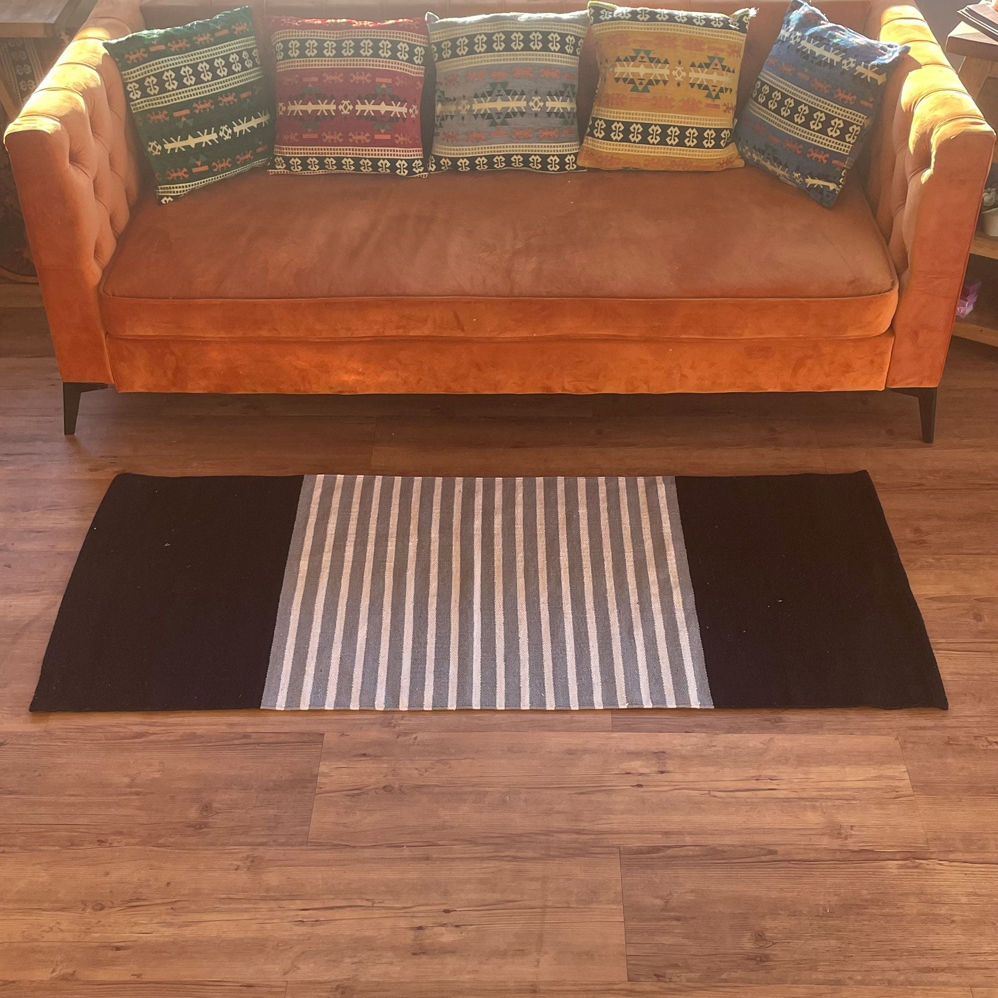 Indian Cotton Rug - Black / Grey