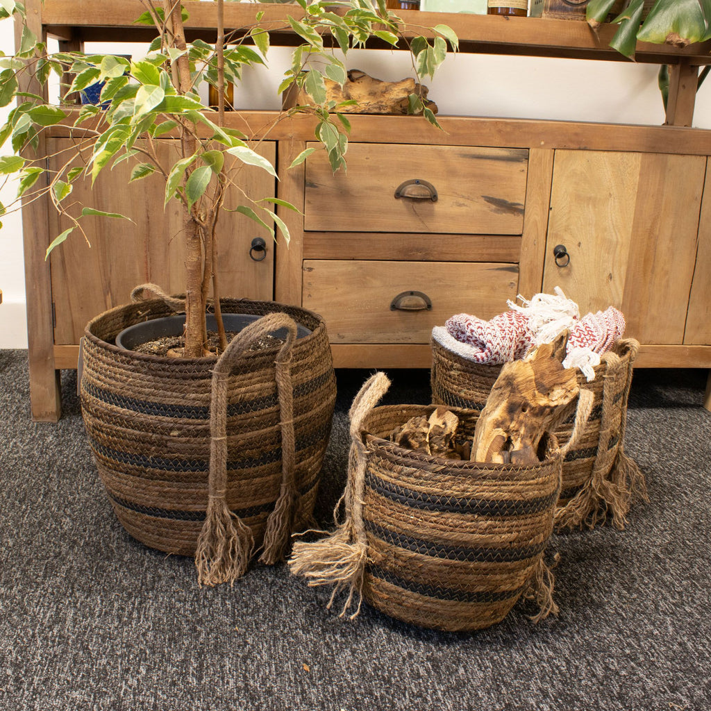 Seagrass & Banana Leaf Baskets - Natural Browns- Set of 3