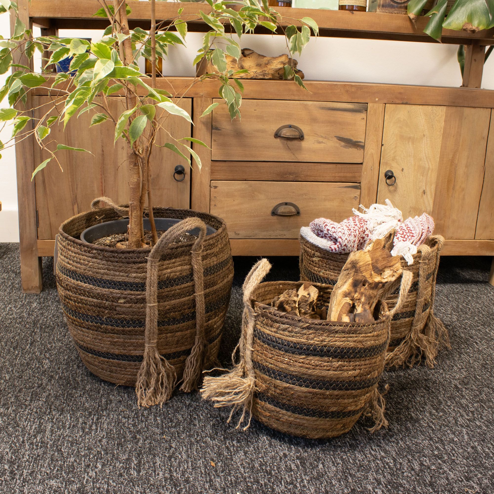Seagrass & Banana Leaf Baskets - Natural Browns- Set of 3