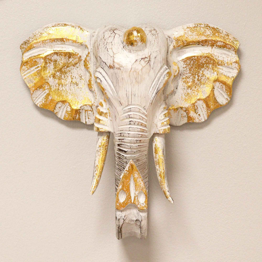 Elephant Head - Gold & Whitewash - Large