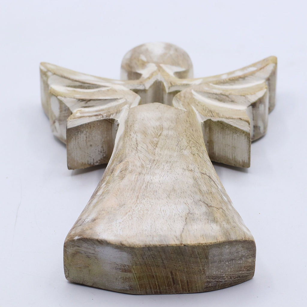 Mango Wood Angel - Whitewash with Star Cut Out 18cm