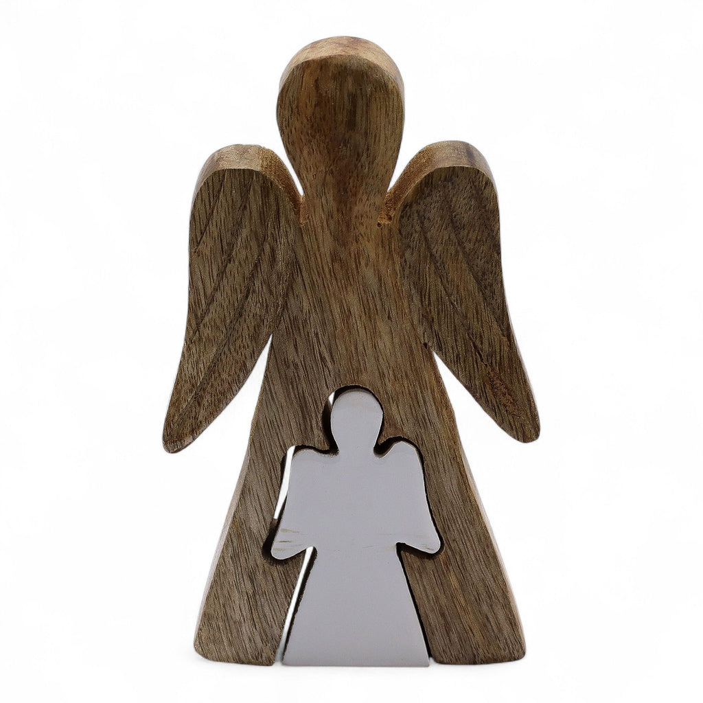 Mango Wood Angel - White Enamel 15cm
