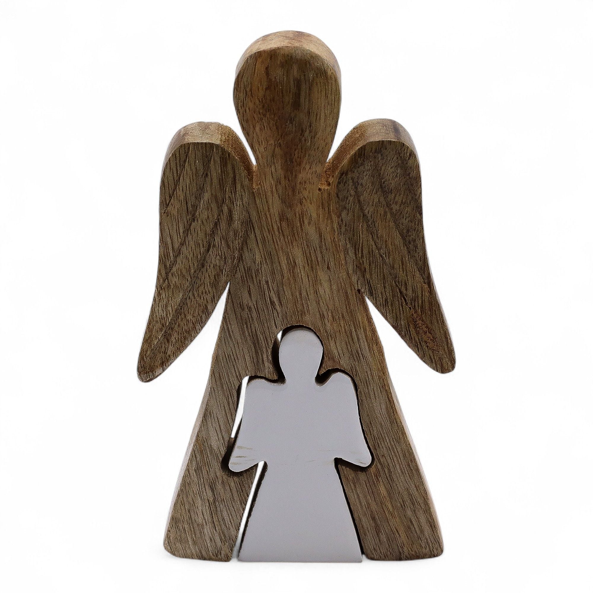 Mango Wood Angel - White Enamel 15cm