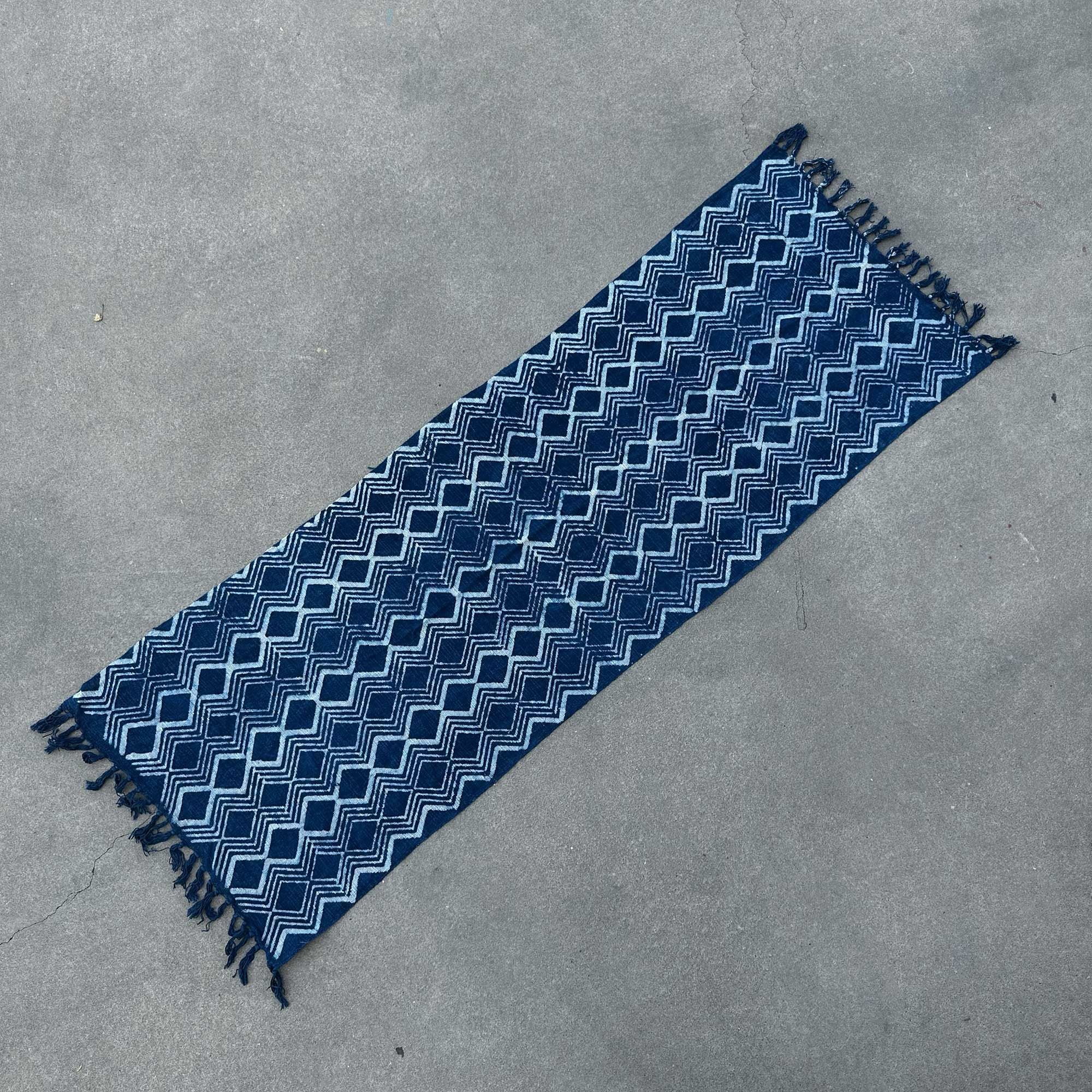 Handmade Indigo Runner - Heerak Pattern