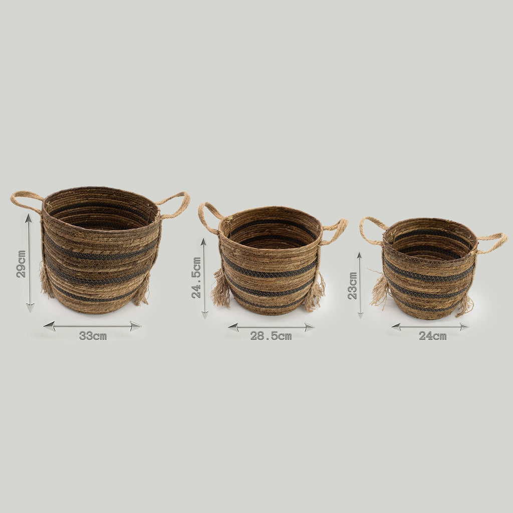 Seagrass & Banana Leaf Baskets - Natural Browns- Set of 3