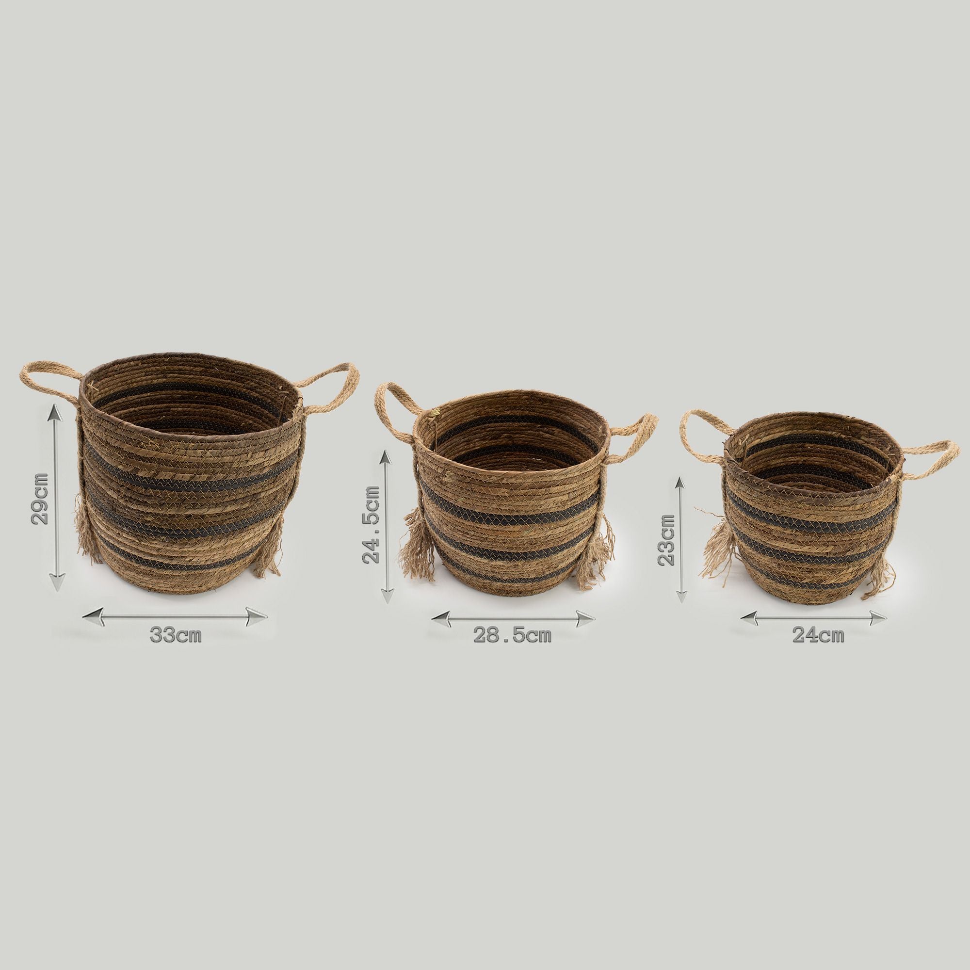 Seagrass & Banana Leaf Baskets - Natural Browns- Set of 3