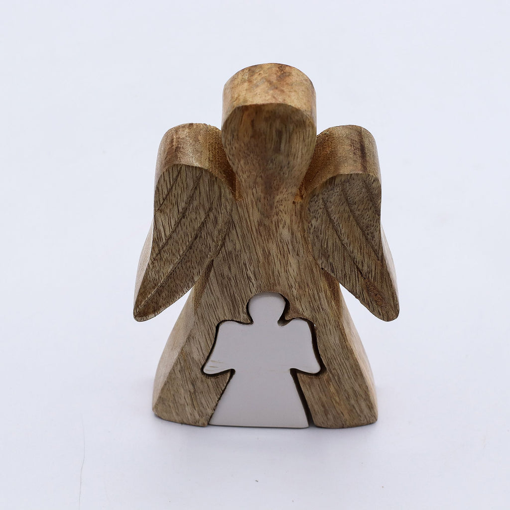 Mango Wood Angel - White Enamel 15cm