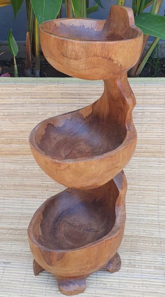 Rustic Teak 3-Tier Serving Bowl Stand