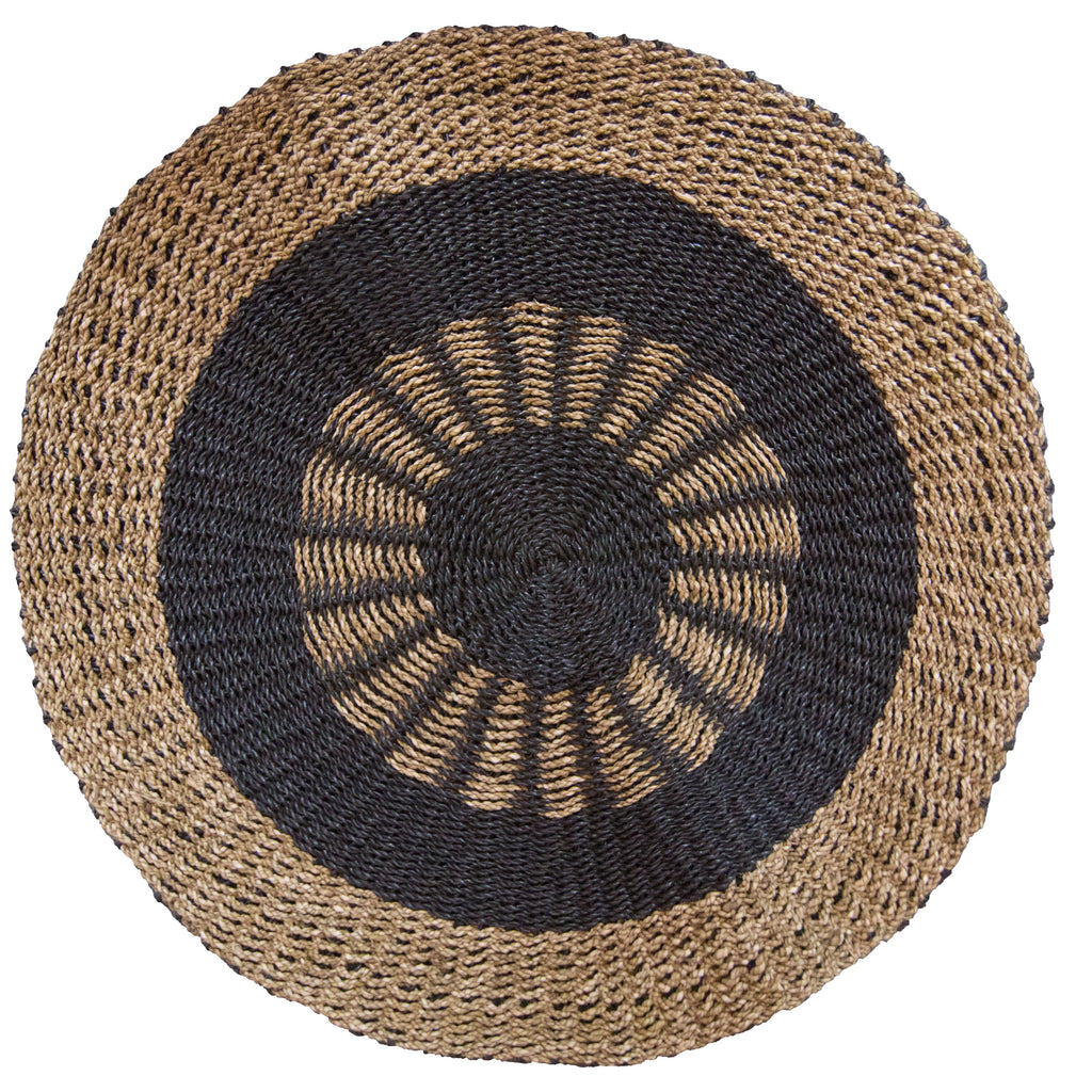 Round Seagrass Black & Tan Rug - Inner Sun