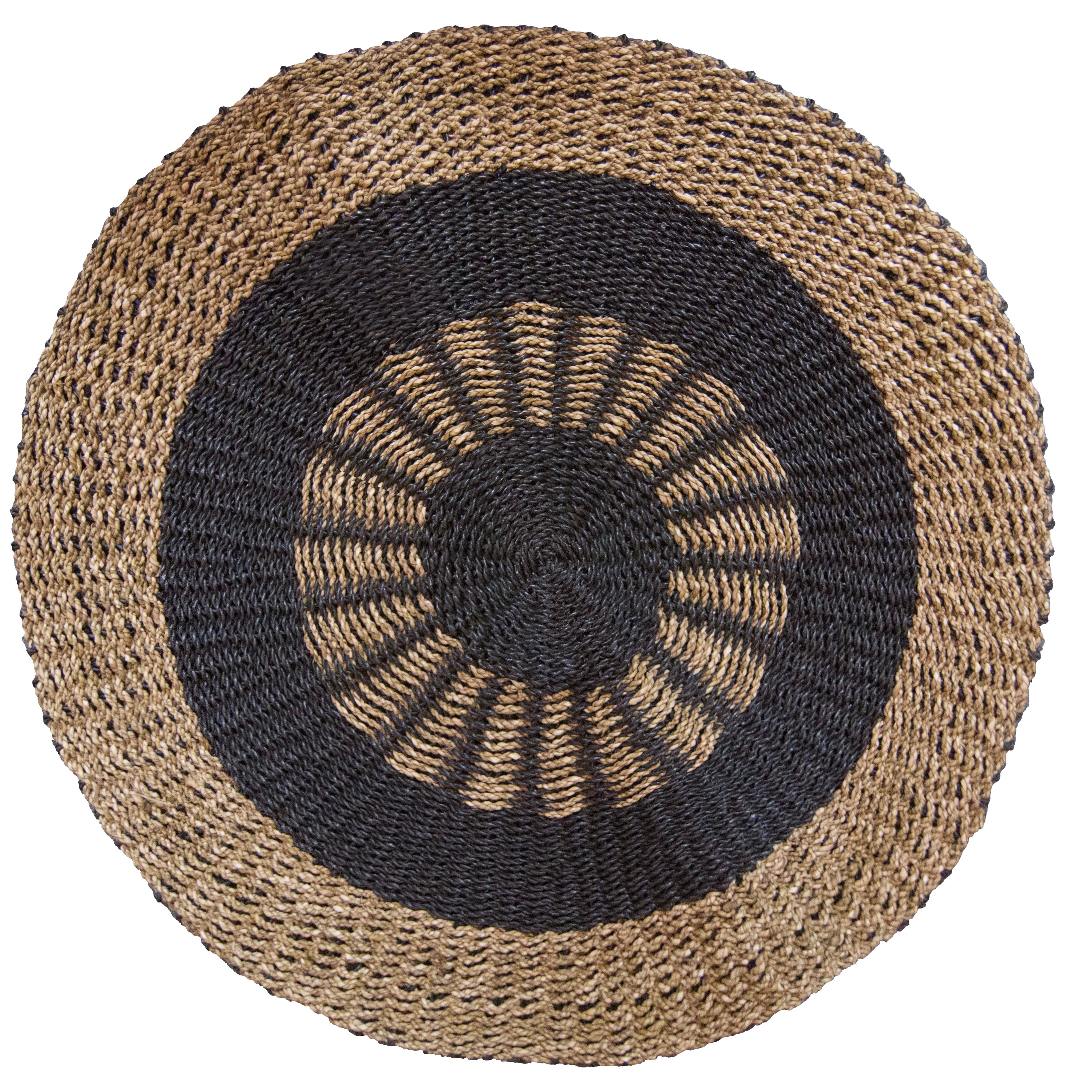 Round Seagrass Black & Tan Rug - Inner Sun