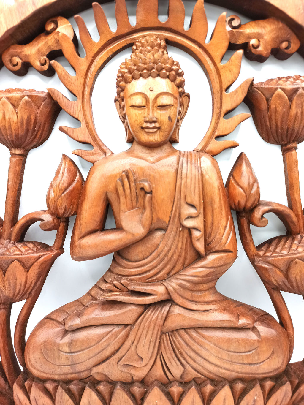 Wooden Panel - 40cm - Buddha & Lotus