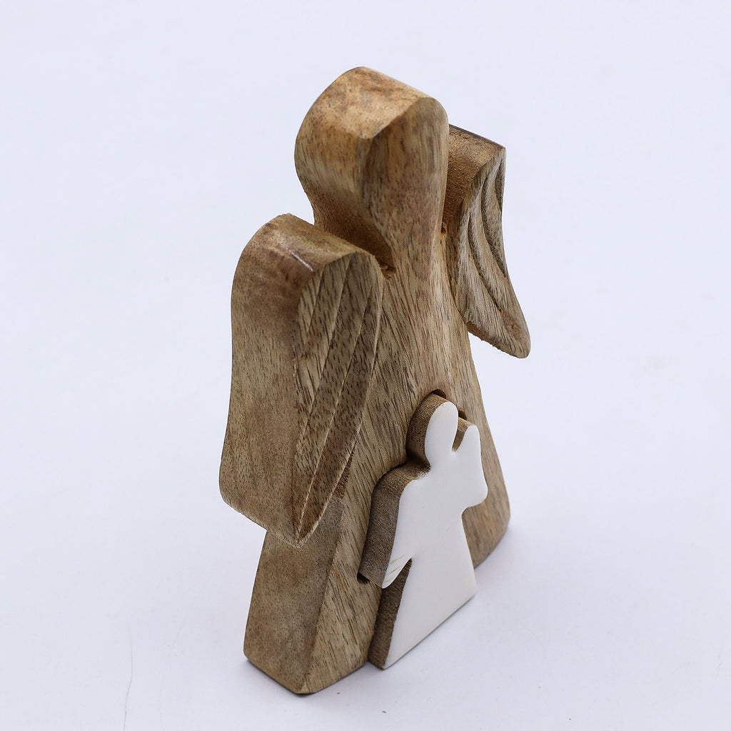 Mango Wood Angel - White Enamel 15cm