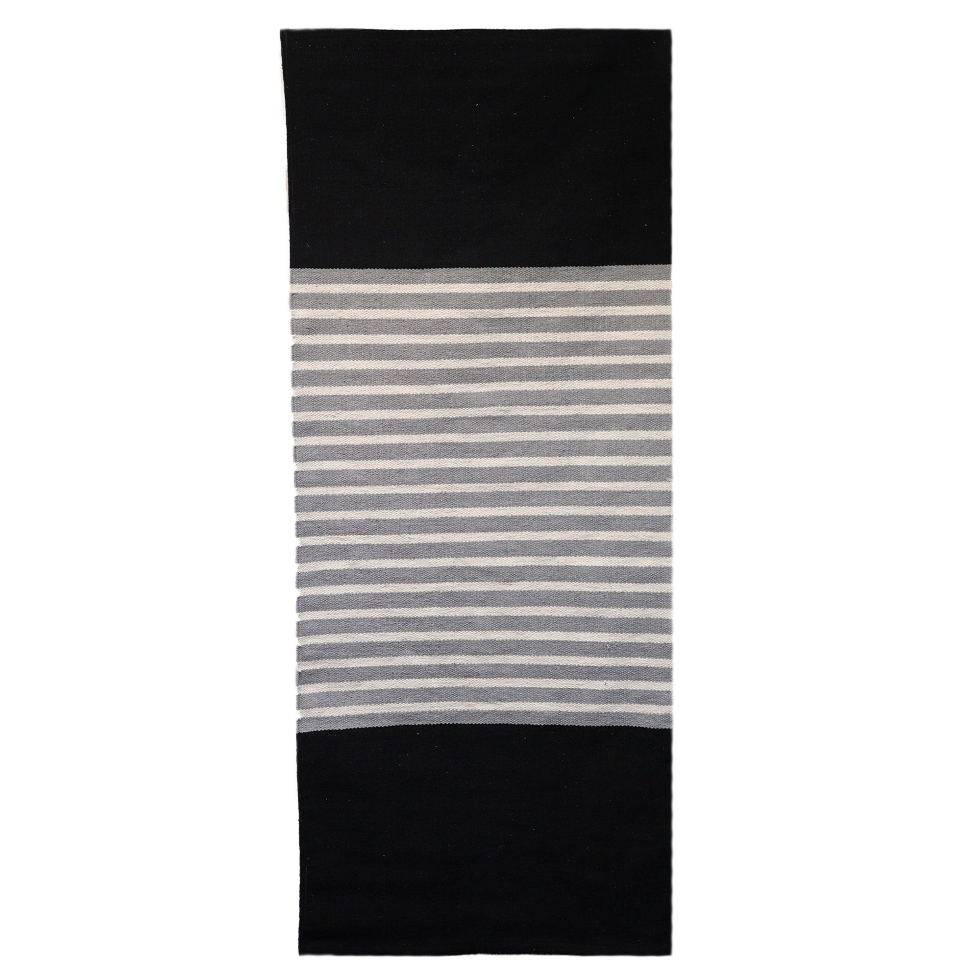 Indian Cotton Rug - Black / Grey