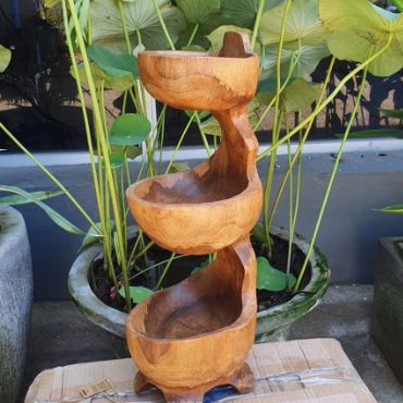 Rustic Teak 3-Tier Serving Bowl Stand