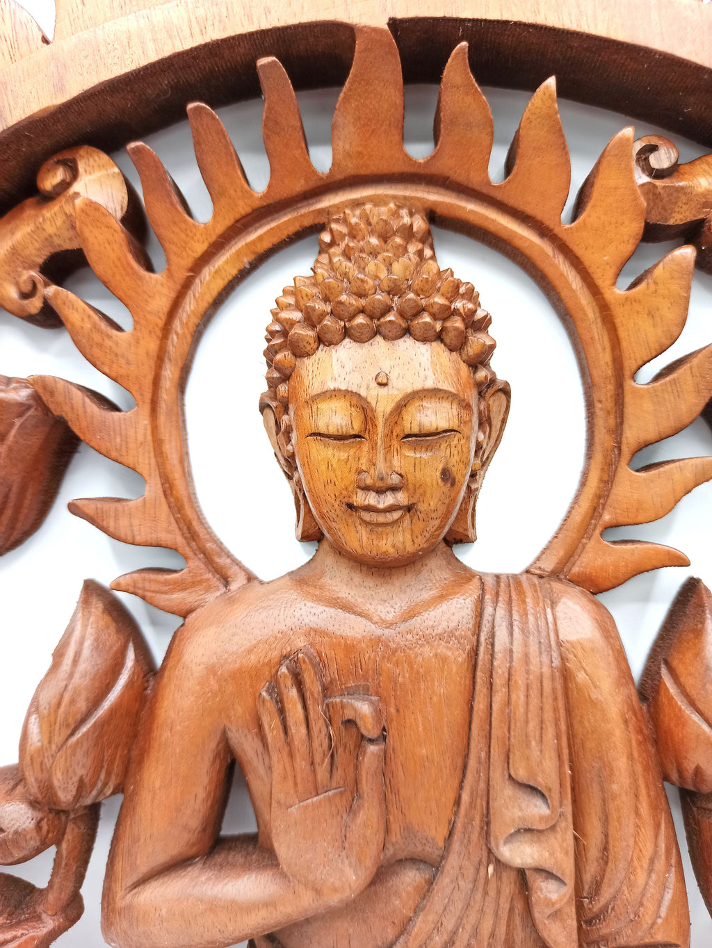 Wooden Panel - 40cm - Buddha & Lotus