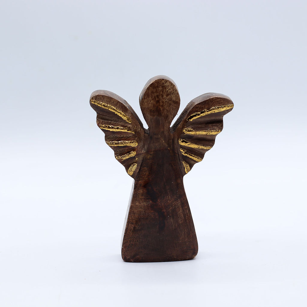 Small Mango Wood Angel - Gold Decor 12cm