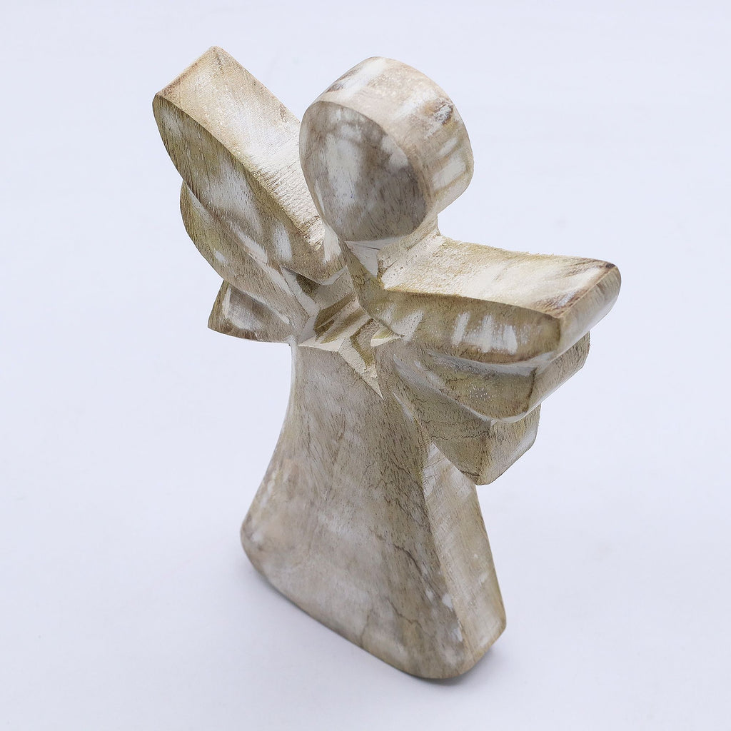 Mango Wood Angel - Whitewash with Star Cut Out 18cm