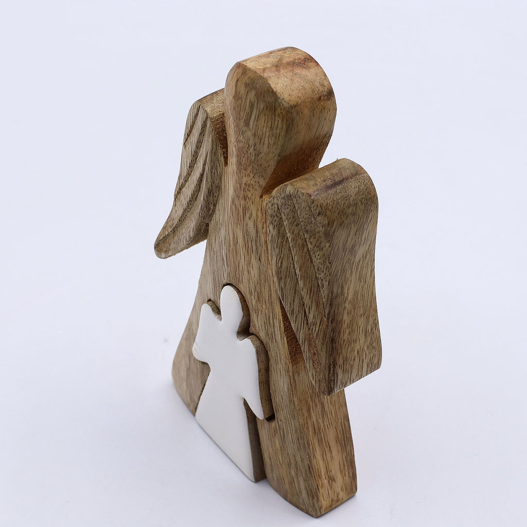 Mango Wood Angel - White Enamel 15cm