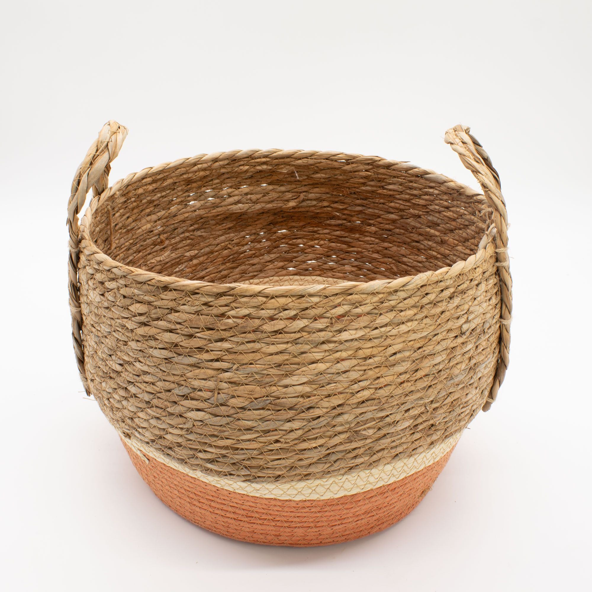 Seagrass & Straw Large Baskets - Natural & Orange- Set of 3