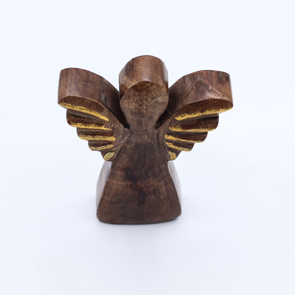 Small Mango Wood Angel - Gold Decor 12cm