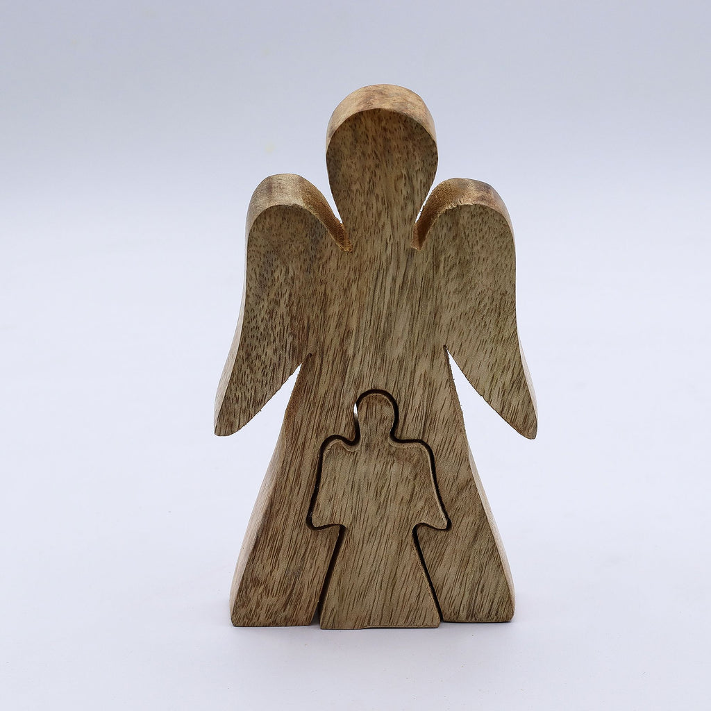 Mango Wood Angel - White Enamel 15cm