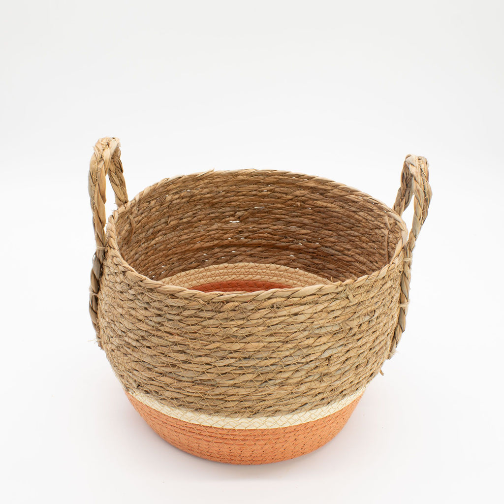 Seagrass & Straw Large Baskets - Natural & Orange- Set of 3