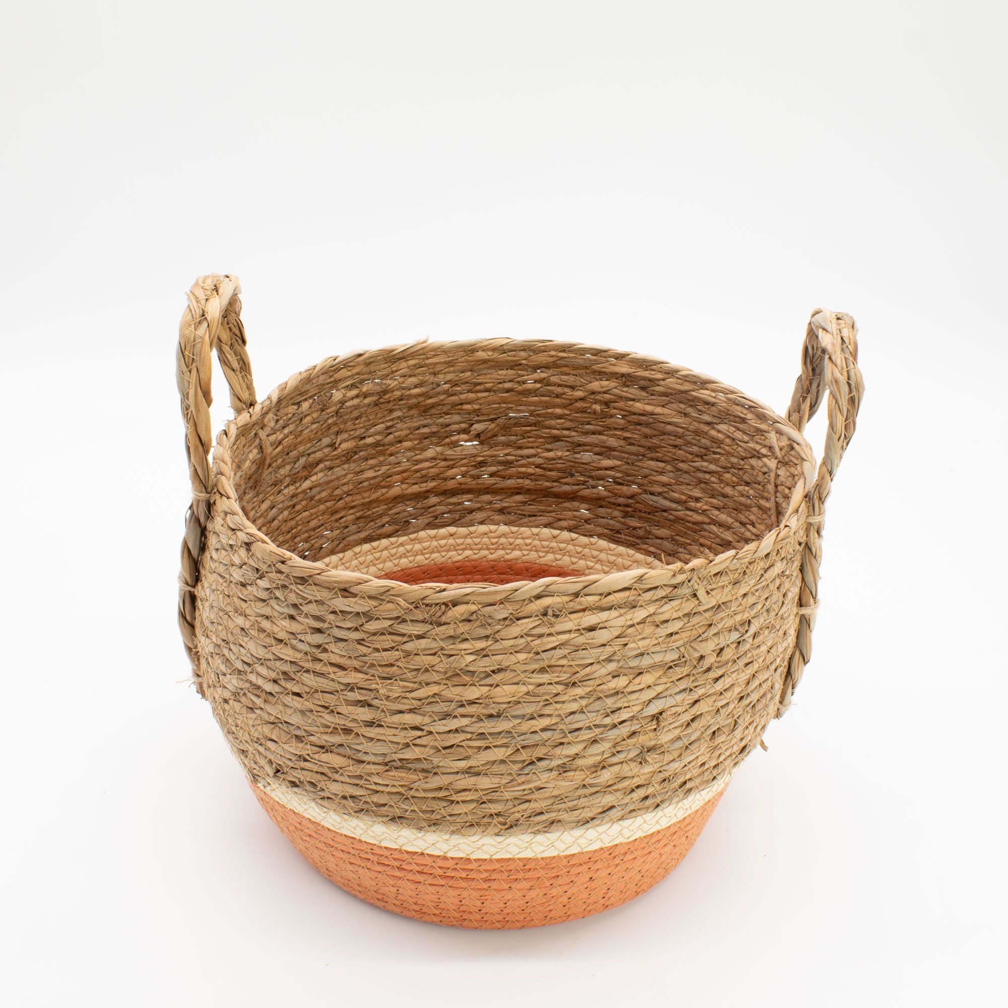 Seagrass & Straw Large Baskets - Natural & Orange- Set of 3
