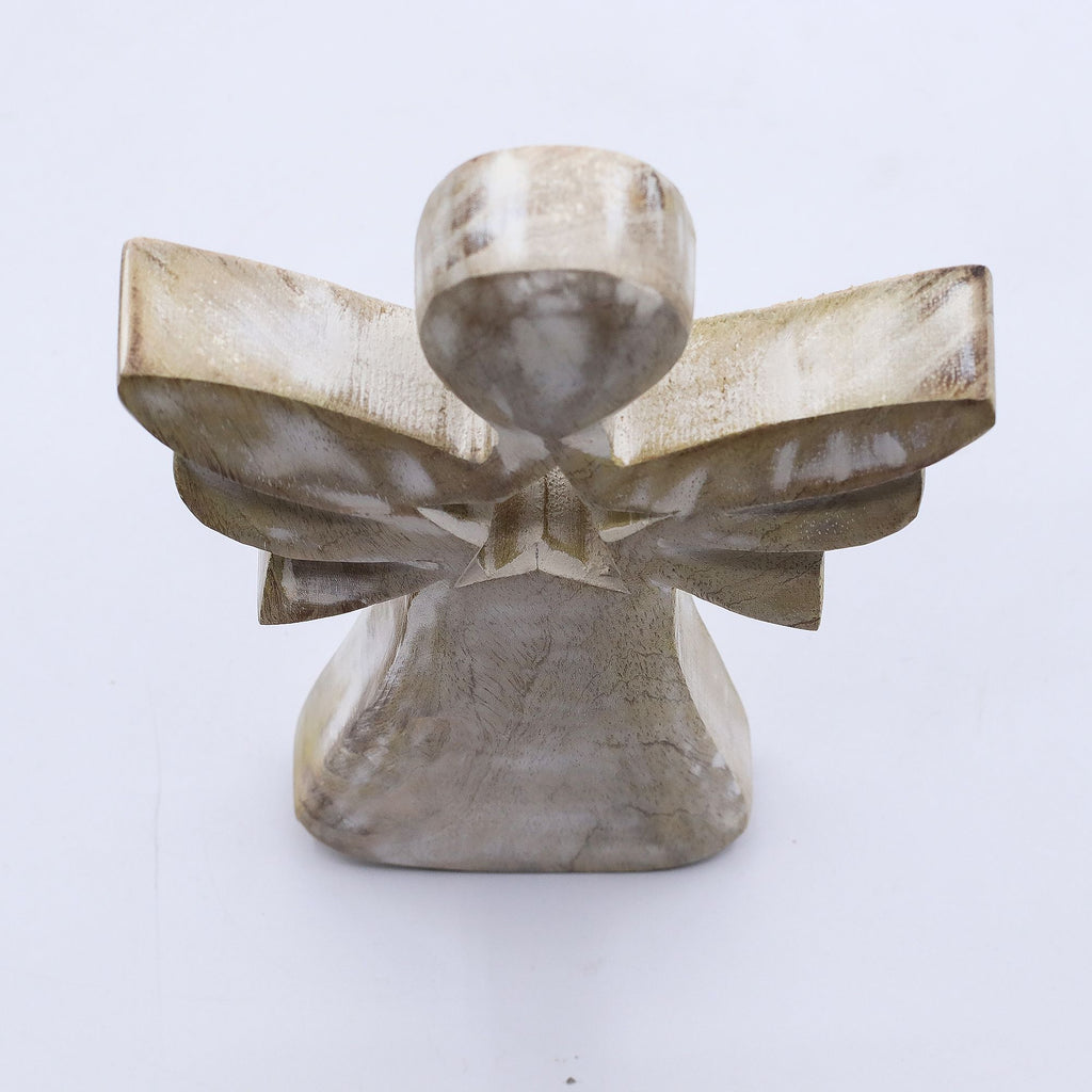 Mango Wood Angel - Whitewash with Star Cut Out 18cm