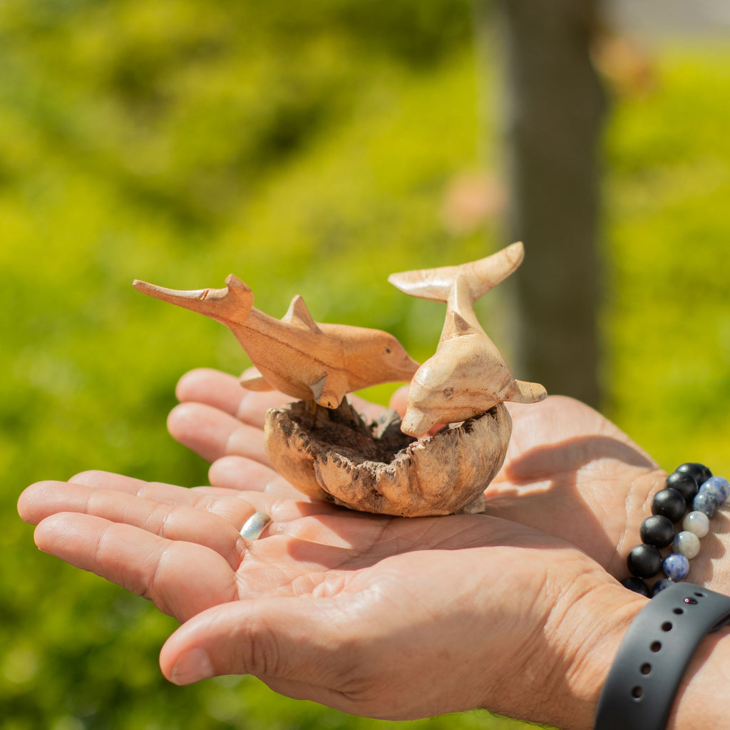 Dolphins in Play - Parasite Wood Art Carving