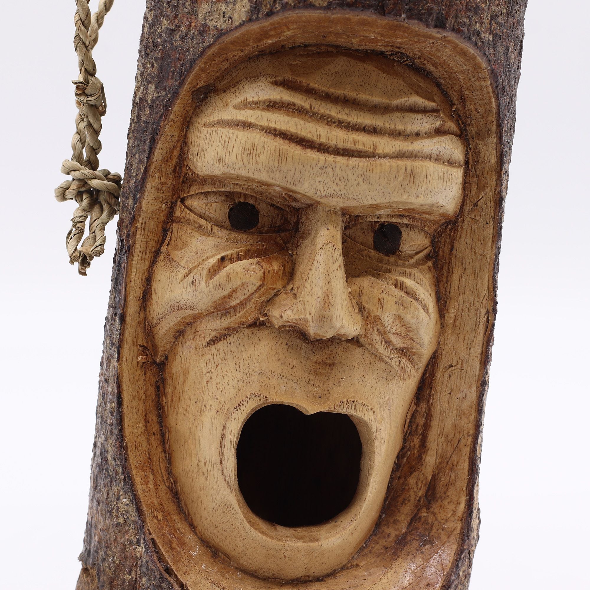 Rustic Wooden Bird House – Hand Carved Grumpy Old Man