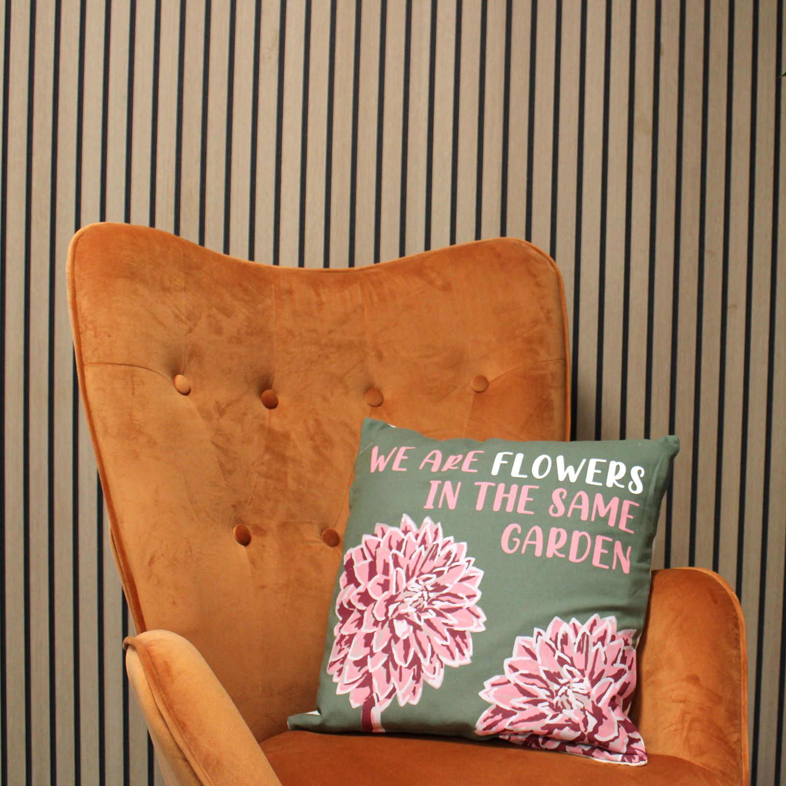 Set of 3 Cotton Cushion Cover - We are Flowers - Olive, Pink and Natural