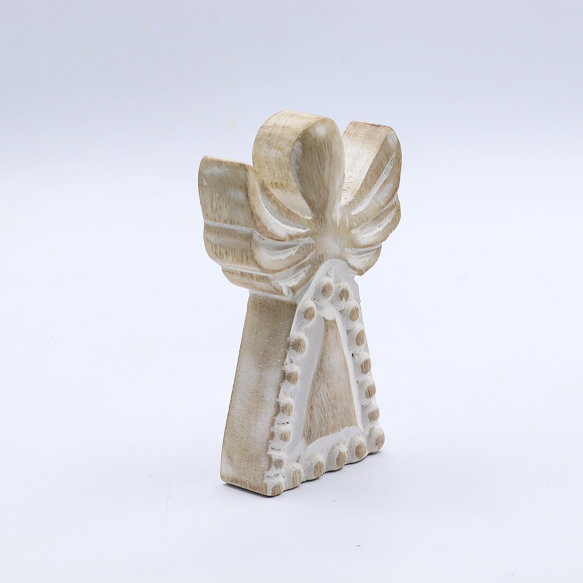 Mango Wood Angel - Whitewash 13cm