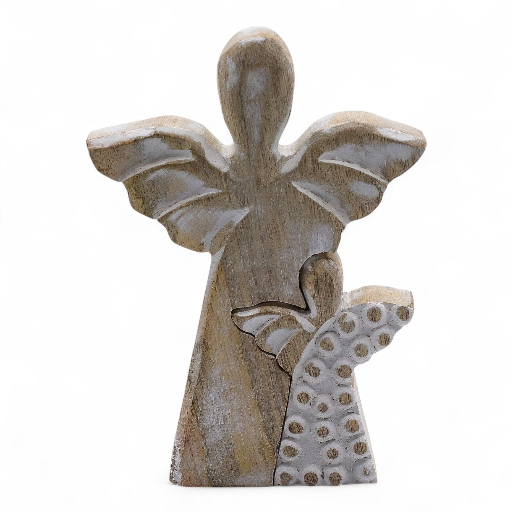 Mango Wood Angel - Whitewash 15cm