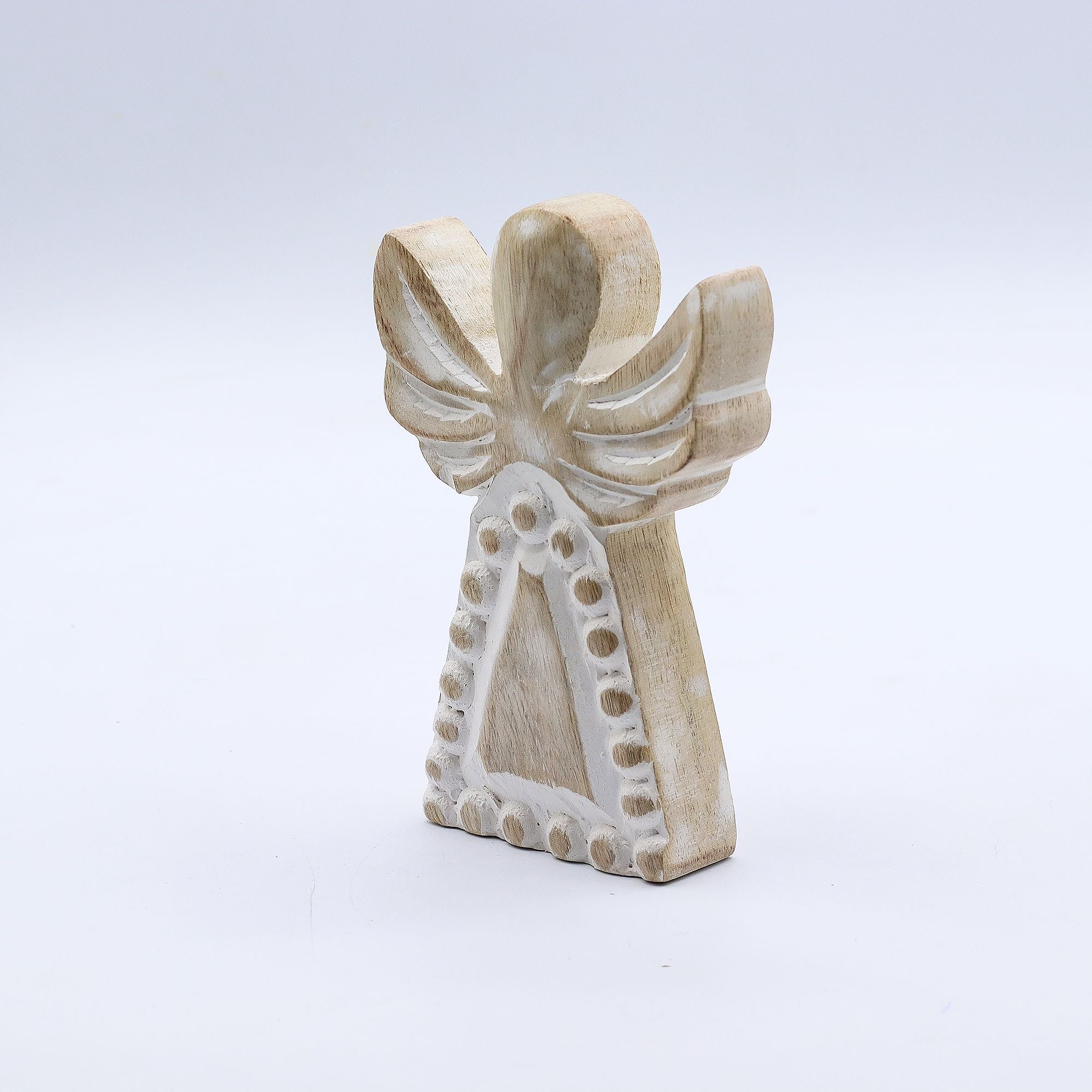 Mango Wood Angel - Whitewash 13cm