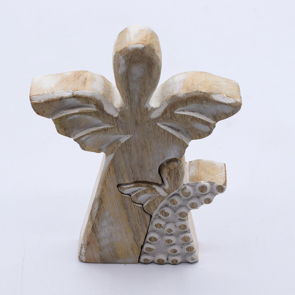 Mango Wood Angel - Whitewash 15cm