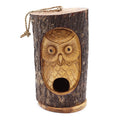 Rustic Wooden Bird House – Hand Carved Wise Owl