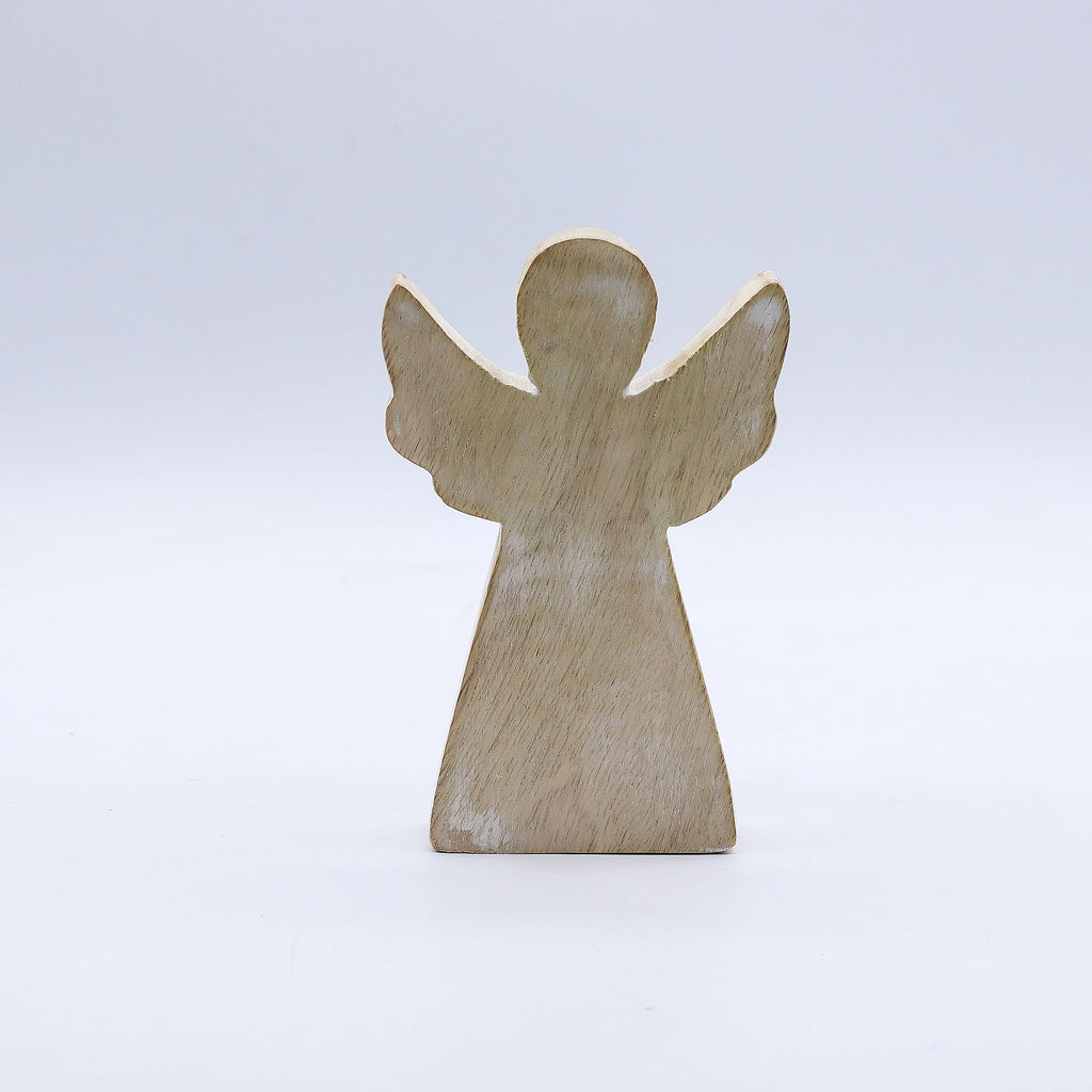 Mango Wood Angel - Whitewash 13cm