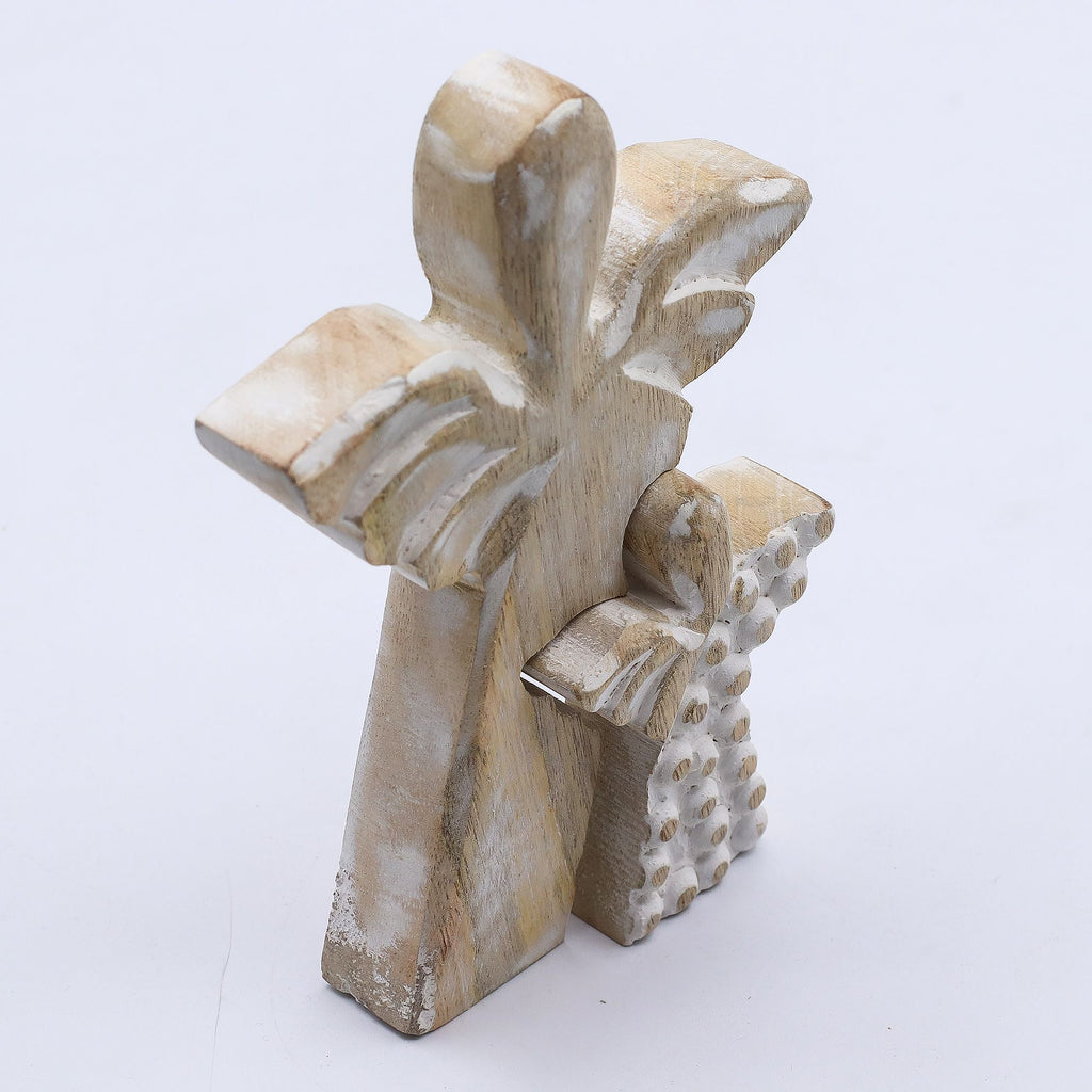 Mango Wood Angel - Whitewash 15cm