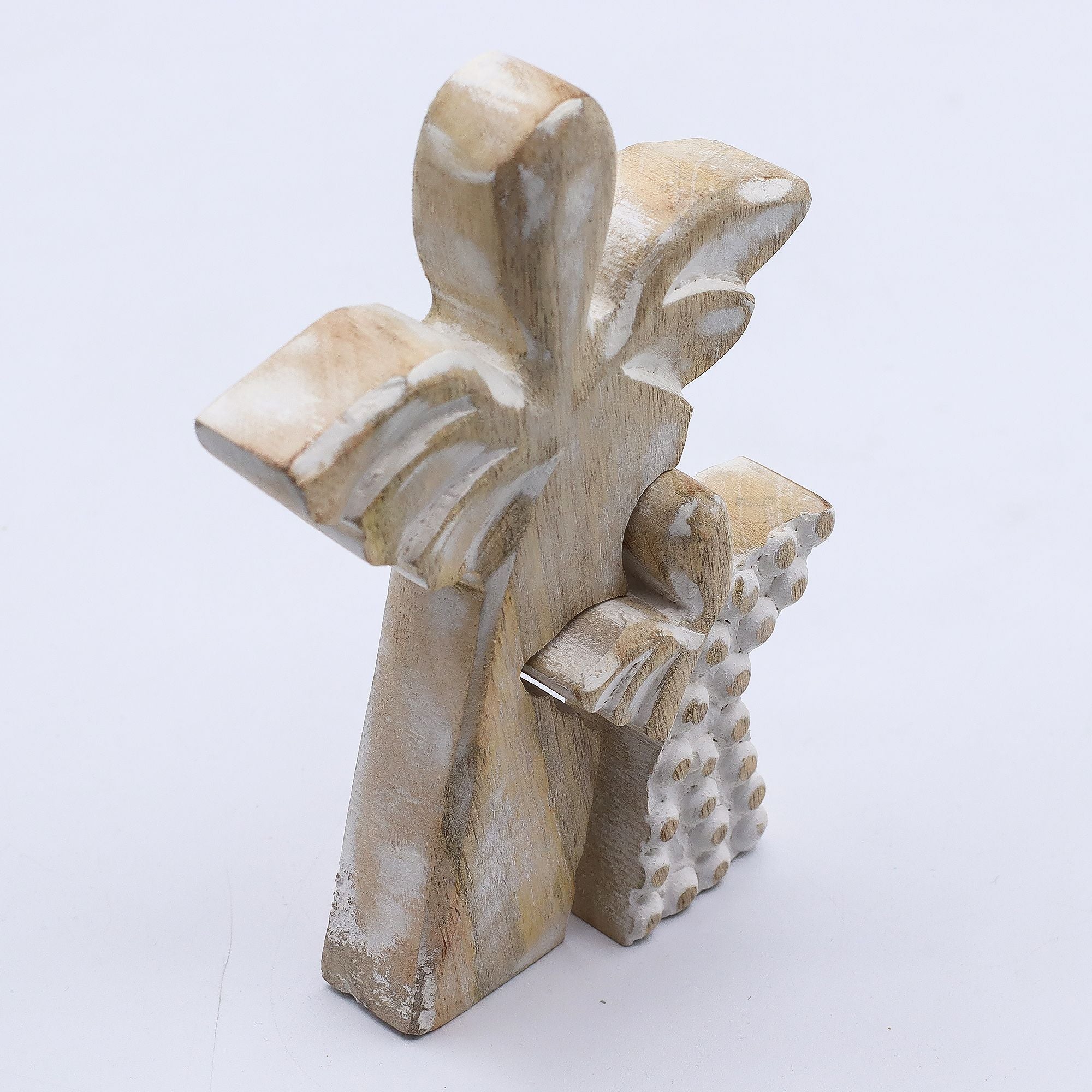 Mango Wood Angel - Whitewash 15cm