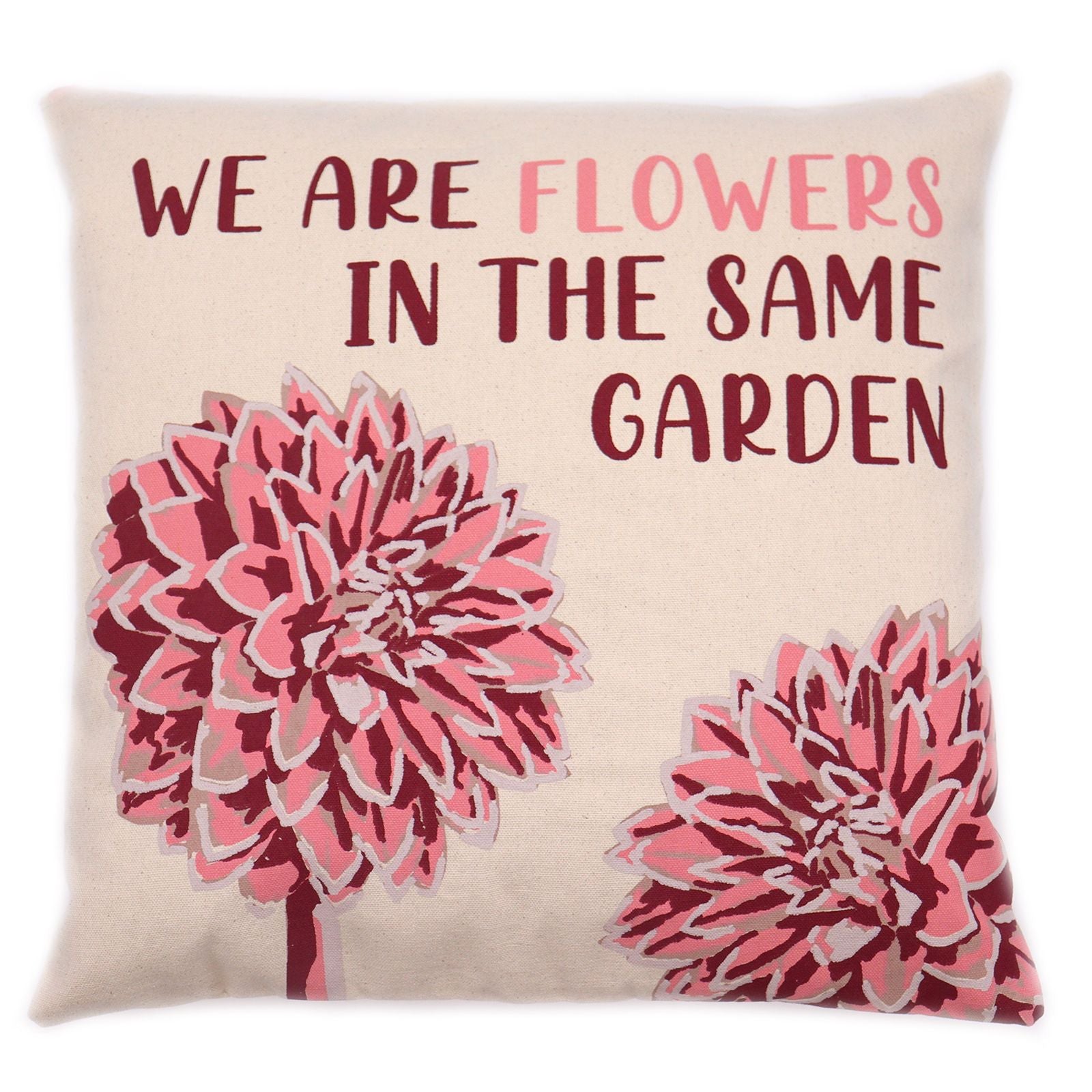 Set of 3 Cotton Cushion Cover - We are Flowers - Olive, Pink and Natural