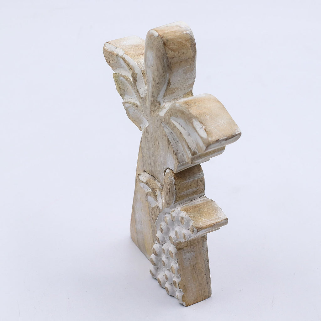 Mango Wood Angel - Whitewash 15cm