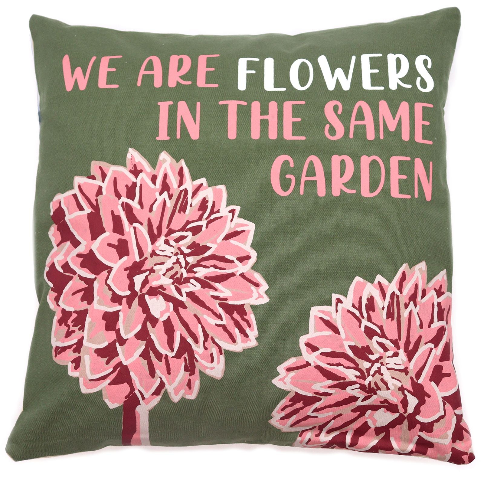 Set of 3 Cotton Cushion Cover - We are Flowers - Olive, Pink and Natural