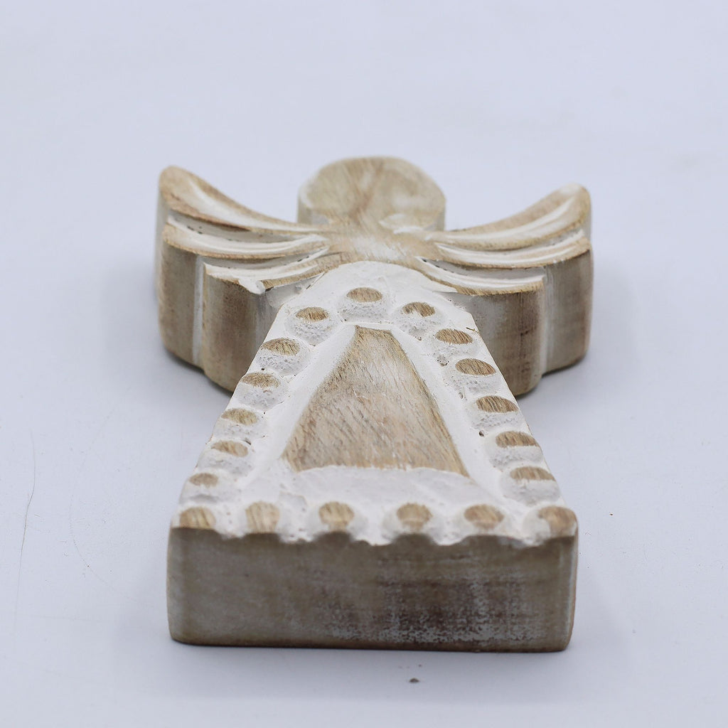 Mango Wood Angel - Whitewash 13cm